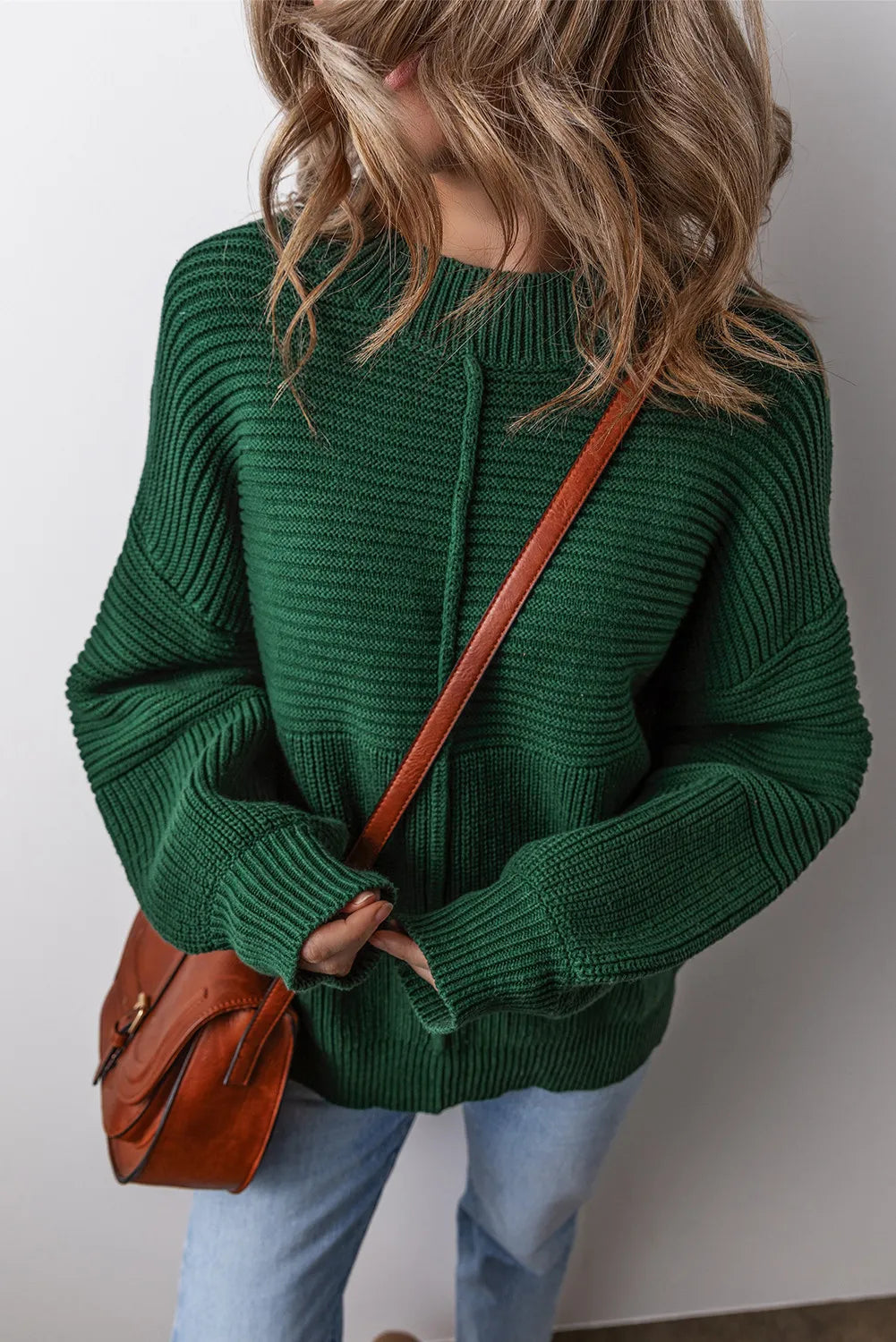 Round Neck Dropped Shoulder Sweater