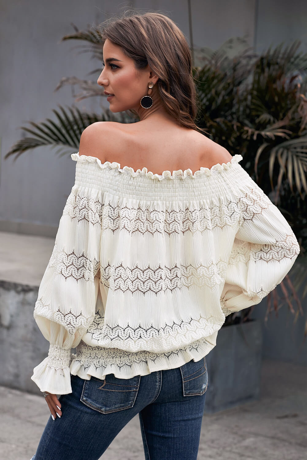 Off Shoulder Ruffle Long Sleeve Blouse