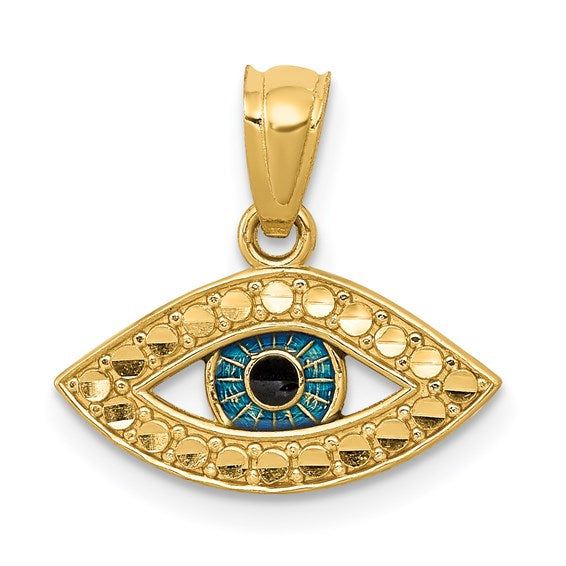 14K Yellow Gold Blue Enameled Eye Pendant with 18 in Gold Chain