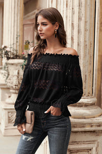 Off Shoulder Ruffle Long Sleeve Blouse