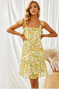 Multicolor Floral Chiffon Tie Dress